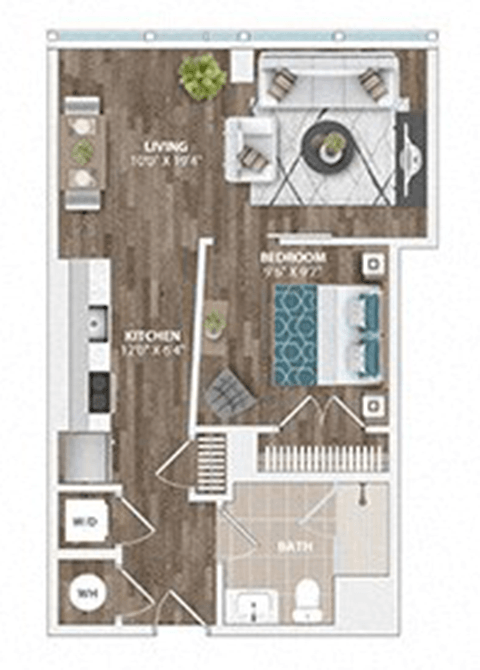 Floor plan for 1 bed, 1 bath, 575 sqft